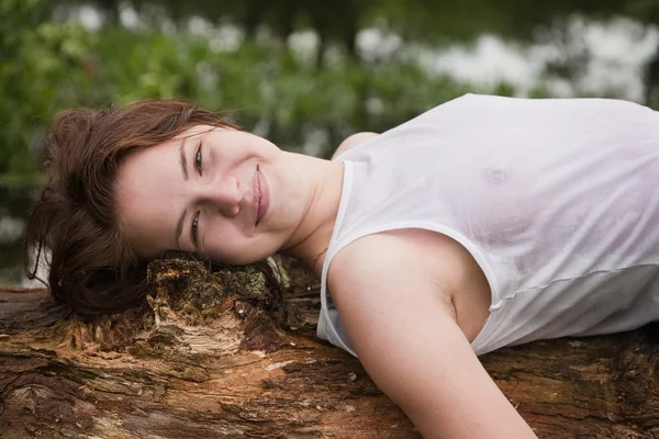 stock image Girl in white wet shirt