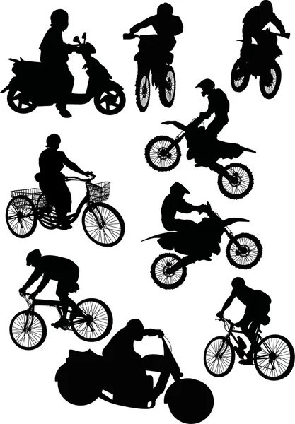 stock vector men on motorcycle and bicycle collection