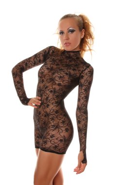 sexy fashion zwarte kant mini catsuit