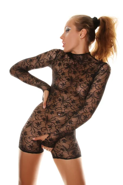 sexy fashion zwarte kant mini catsuit