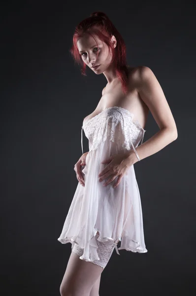 stock image Redhead in white dress