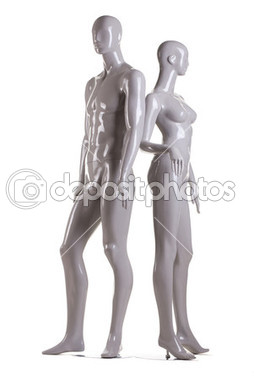 Male and a female mannequin on white background clipart